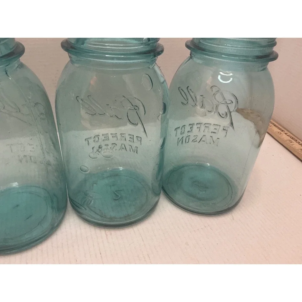 Ball Vintage Mason Jars Set of 4 Aqua Blue Glass Perfect Mason Quart Farmhouse